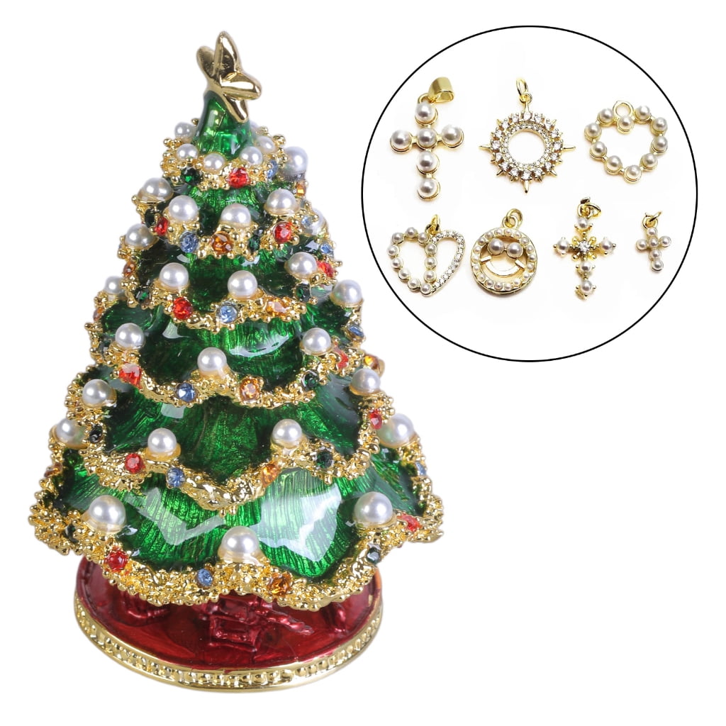Oasiva Hand Painted Decorative Hinged Trinket Box Christmas Tree Jewelry Organizer