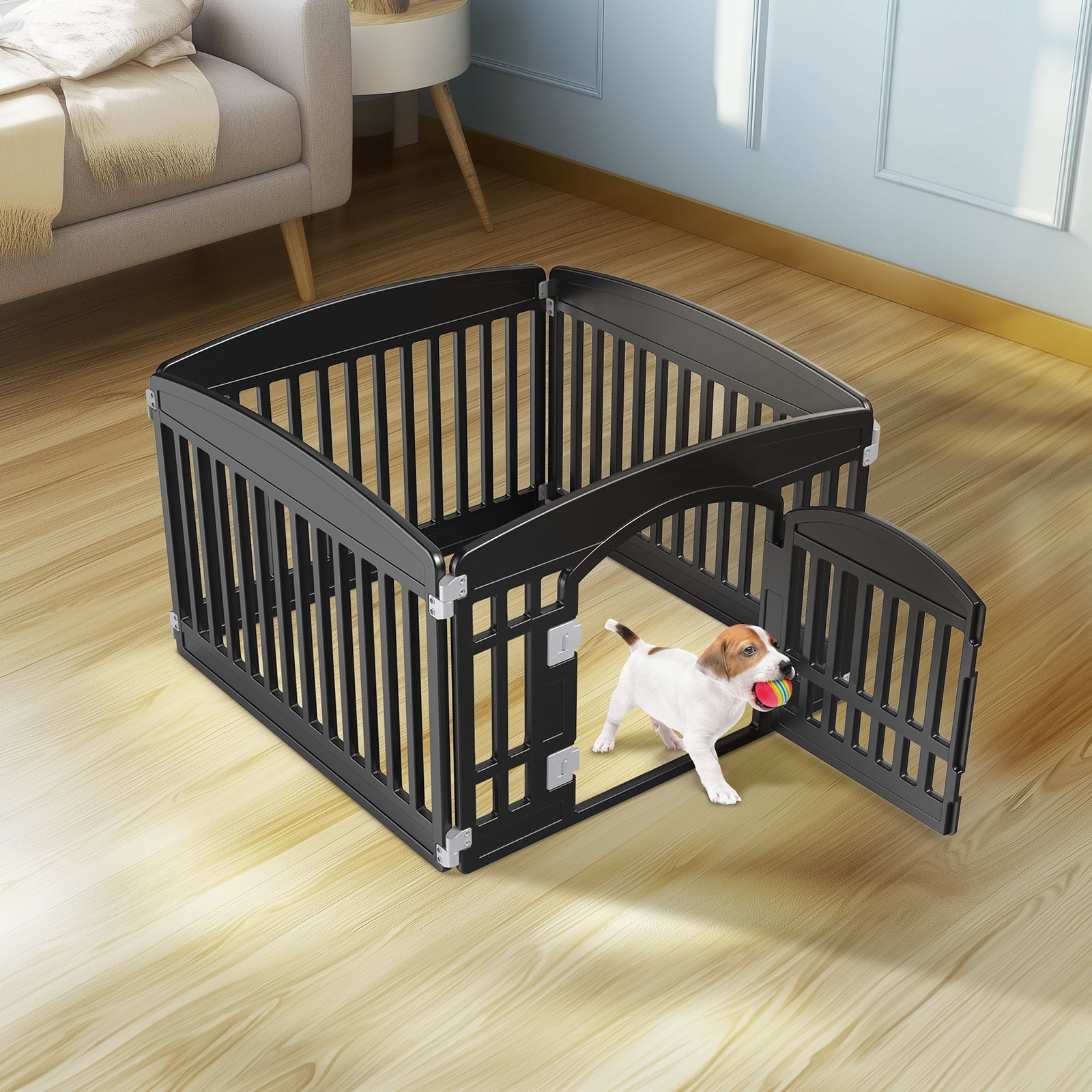 SHOUFTW 4 Panel 24" Foldable Plastic Dog Playpen with Door, Secure Pet Exercise Pen for Indoor Outdoor Small Medium Puppies