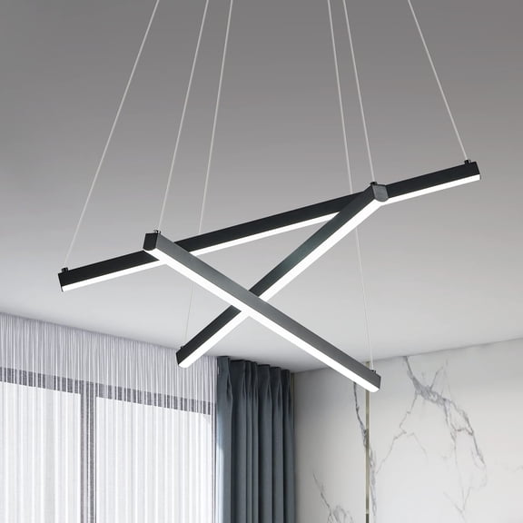 ZHLWIN Modern Chandelier Linear, 3-Light LED Pendant Light Fixture Black High Ceiling Chandeliers for Dining Room Bedroom Living Room Foyer Entryway