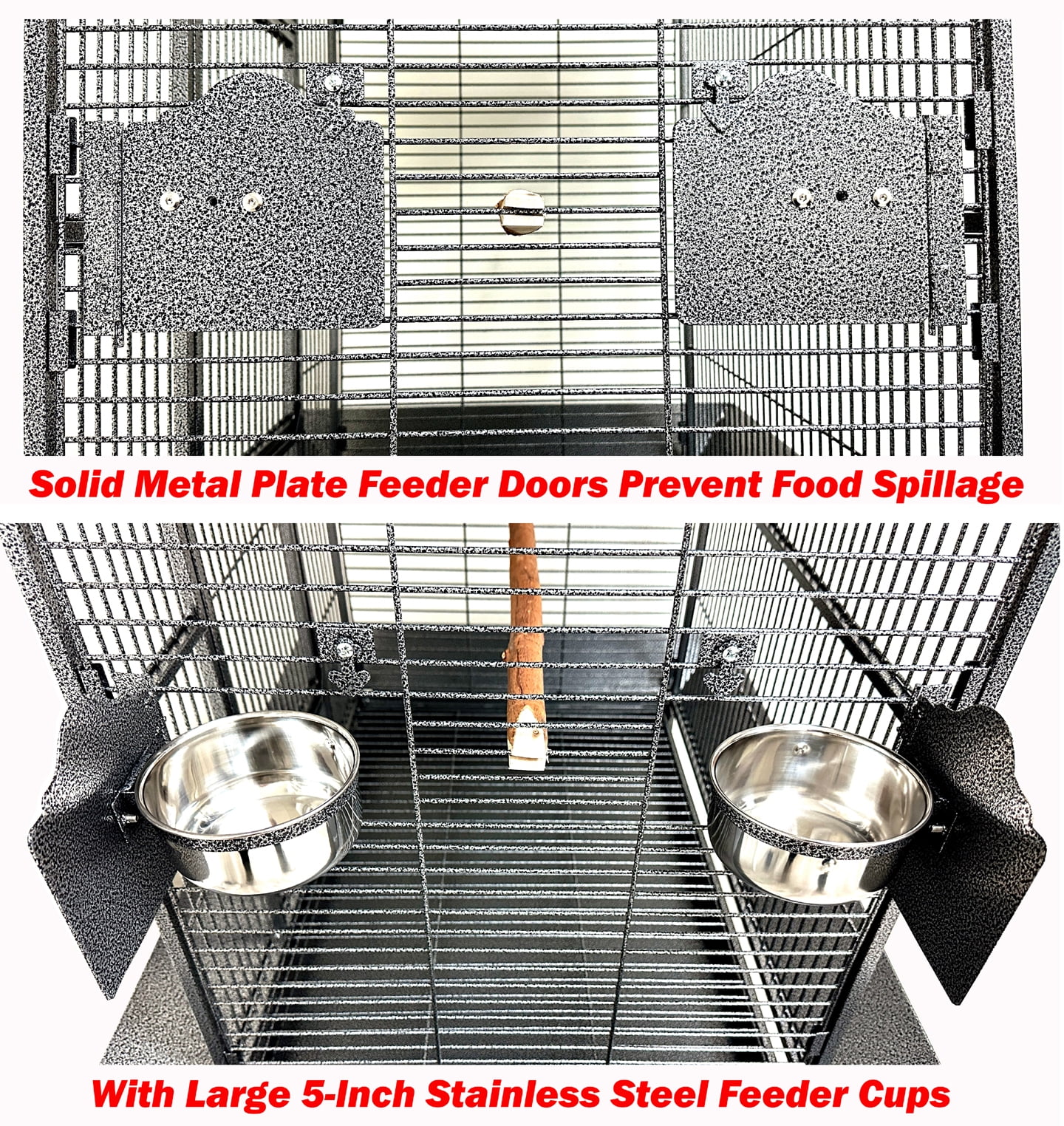 Extra Large 32" x 23" x 69"H Elegant and Durable Wrought Iron Double Ladders Open Play Top Bird Parrot Rolling Cage, Include Stainless Feed Cups Natural Wooden Stand Perch Seed Guard