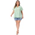 thumbnail image 3 of DARING DIVA Women's Plus Short Sleeve Ruffle Notch V Neck Blouse 4X Green, 3 of 6