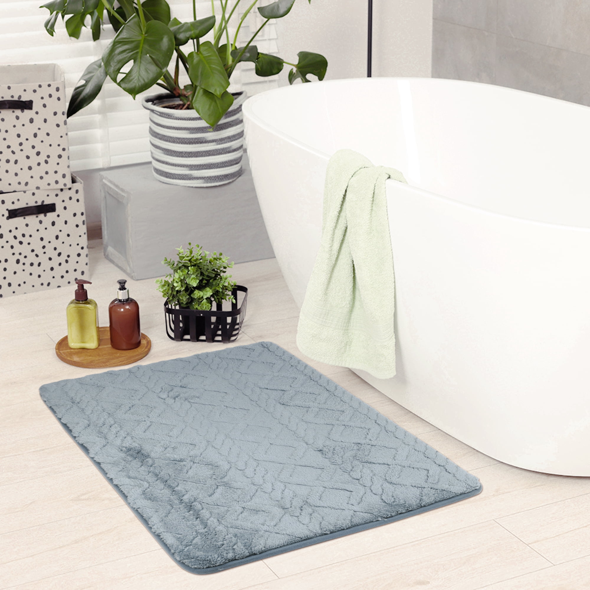 Unique Bargains Geometric Pattern Bath Mat Soft Non-Slip Bath Floor Rugs Grey 20" x 32"