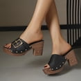 thumbnail image 5 of SACFOF Women's Slide Heeled Sandals Opened Square Toe Chunky Block Heel Slippers with Buckle Slip on Long Womens Slippers, 5 of 6