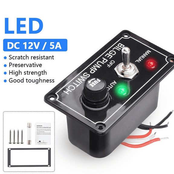 2X DC 12V Fused Marine Bilge Pump Switch Panel with LED Indicator Light Manual/Off/Auto 3-Way Toggle