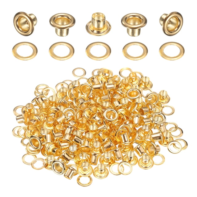 Uxcell 100 conjuntos de ojales de latón de 3 mm 1/8 pulgadas con arandelas para tela, cortinas, lonas, cinturones de cuero, zapatos, bolsas, bricolaje, dorado