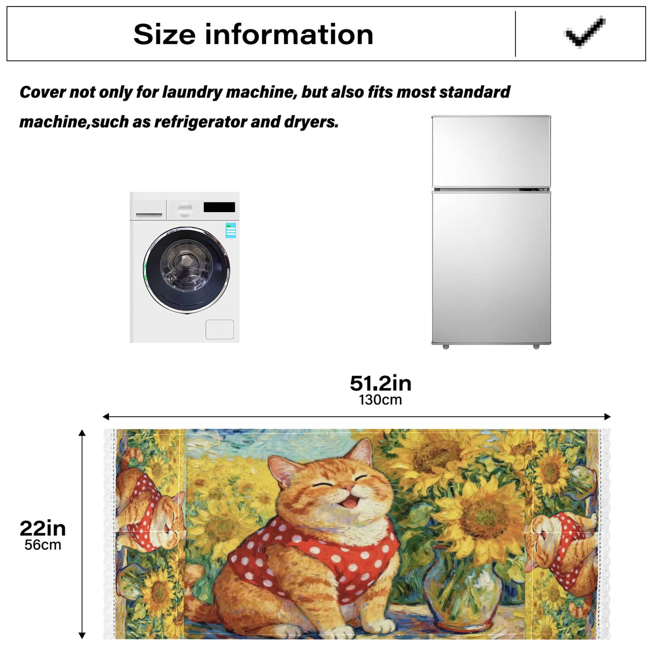 Wobogo Sunflower Chubby Cat Washing Machine Cover Dustproof Washer Dryer Cover Waterproof Laundry Room Decorative Protector
