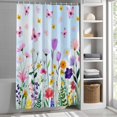 thumbnail image 6 of Spring Floral Shower Curtain Set, Waterproof Shower Curtains for Bathroom, Butterflies Botanical Blue Ombre Washable Fabric Cloth Bath Curtain for Bathtub Decoration with Hooks 54x78 Inches, 6 of 9