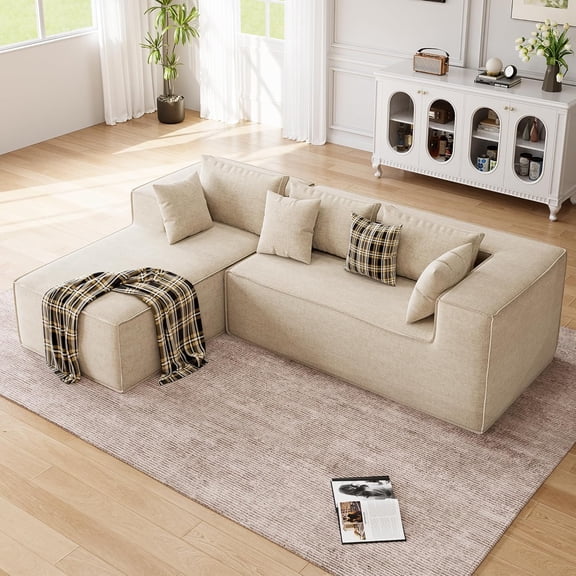 Modular Sectional Couches for Living Room, Cloud Sectional Couch with Deep Seat, 106.7 in Modular L-Shape Sofa with Chaise, Upholstered Couches for Bedroom, Chenille Beige
