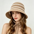 thumbnail image 2 of WHEANG Straw Hats for Women Fashion Striped Bucket Hat Breathable Hollow Knit Light Outdoor Travel Beach Hats for Women Large Head Wide Brim Sun Hats for Women Brown, 2 of 4