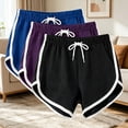 thumbnail image 2 of Costeam Womens 3 Piece Retro Sporty Color Block Trim Athletic Shorts Dolphin Hem Casual Active Shorts with Side Pockets Drawstring Elastic Waist Lightweight Breathable Fabric, 2 of 7