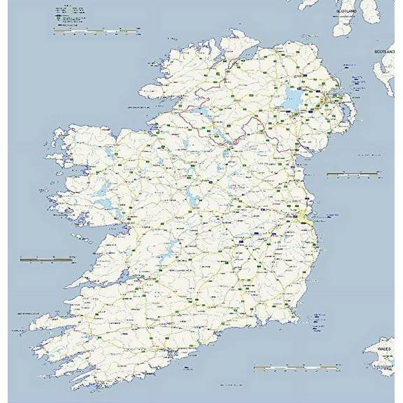 Iconic Arts Laminated 24x25 Poster: Road Maps of Ireland with Counties Images