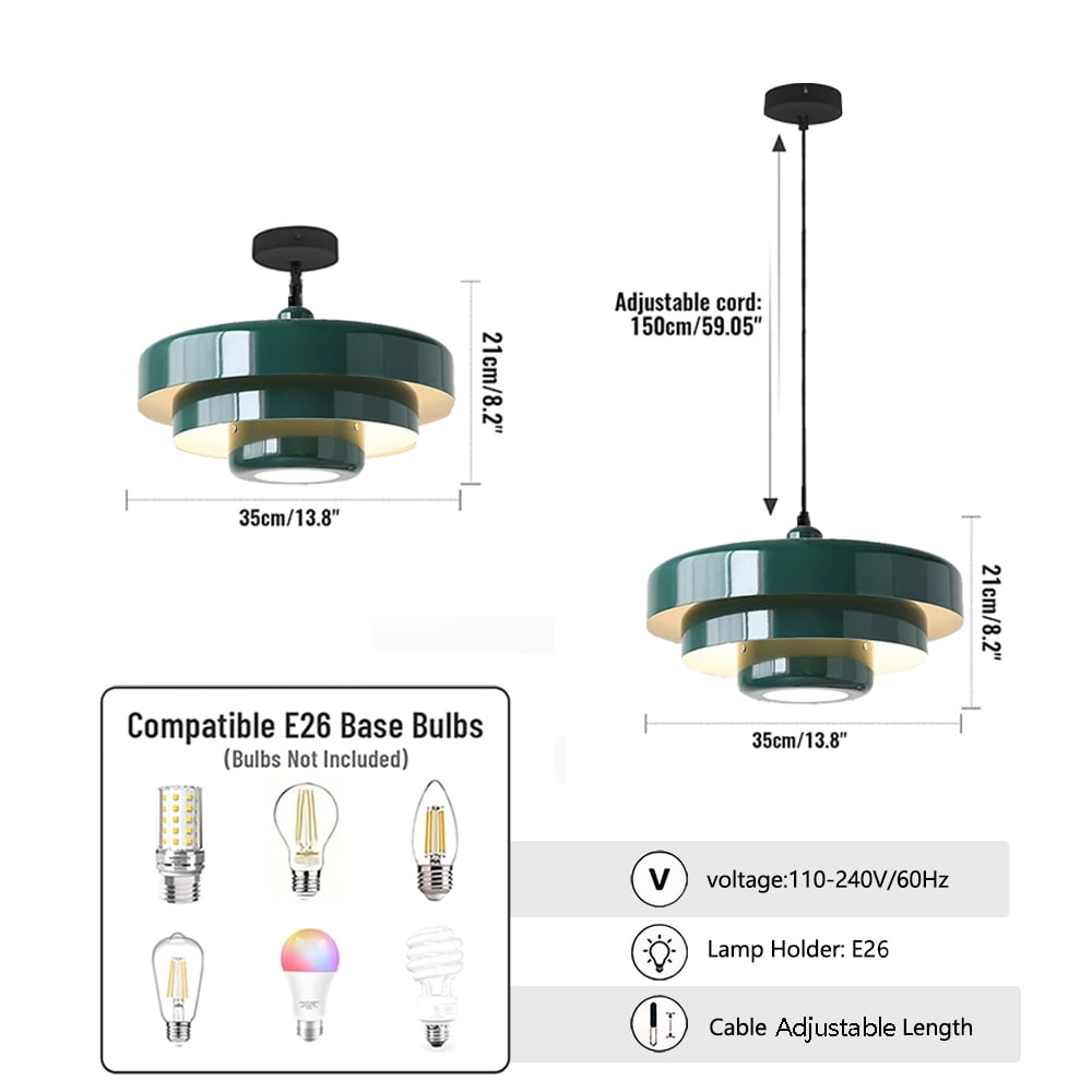 Mid Century Pendant Lamp 1-Light Ceiling Pendant Light 3-Layer Shade Design E26 Vintage Metal Flush Mount Light Fixtures For Dining Table Kitchen Island Hallway
