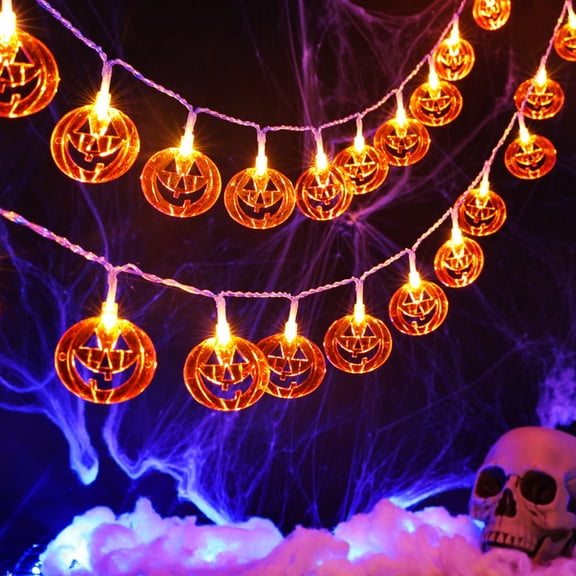 Halloween LED Pumpkin Lights Outdoor 6.56Ft Halloween Decorations Lights with 10 LED Clear Orange Pumpkin Lights Waterproof