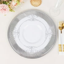 BalsaCircle 6 Silver  Round 13 in Swirl Acrylic Charger Plates Metallic Design Beaded Rim Party Decorations