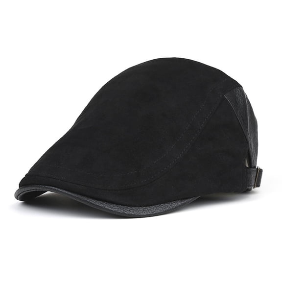 MOJOGO Vintage Newsboy Cap for Men Women Faux Leather Hat with Adjustable Back Strap Soft Classic Ivy Hat Black M