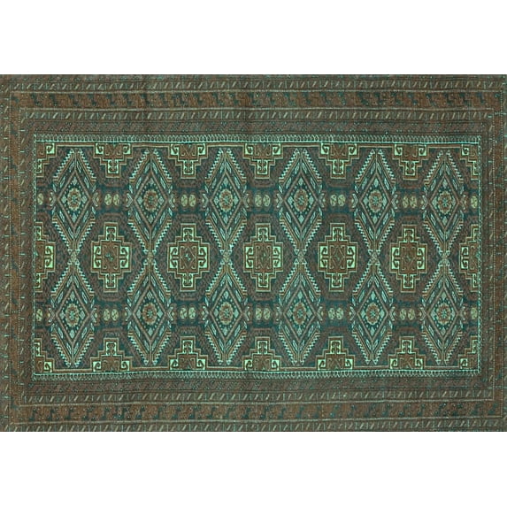 Ahgly Company Machine Washable Indoor Rectangle Persian Turquoise Blue Traditional Area Rugs, 4' x 6'