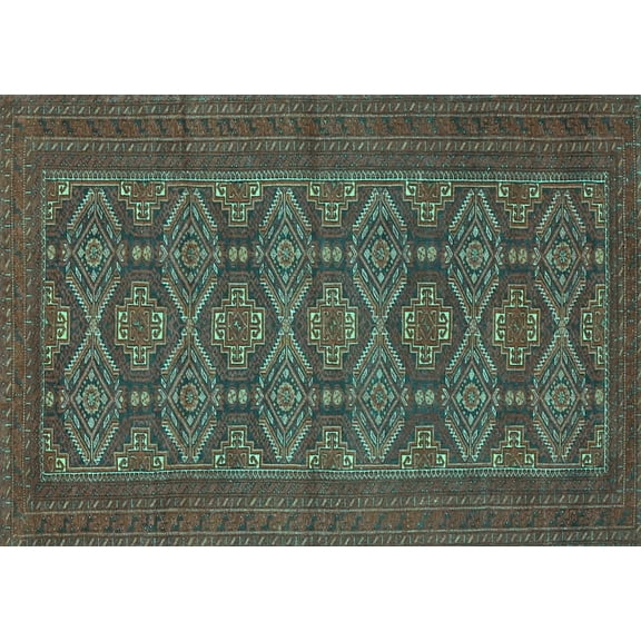 Ahgly Company Machine Washable Indoor Rectangle Persian Turquoise Blue Traditional Area Rugs, 5' x 7'