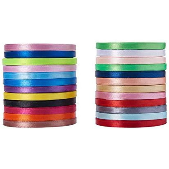 High Dense Polyester Satin Ribbons for Gift Package Wrapping Hair Clips Crafting Sewing Wedding Decor Mixed Color 1/4"(6mm); 25yards/roll(22.86m/roll); 24rolls/set Colorful