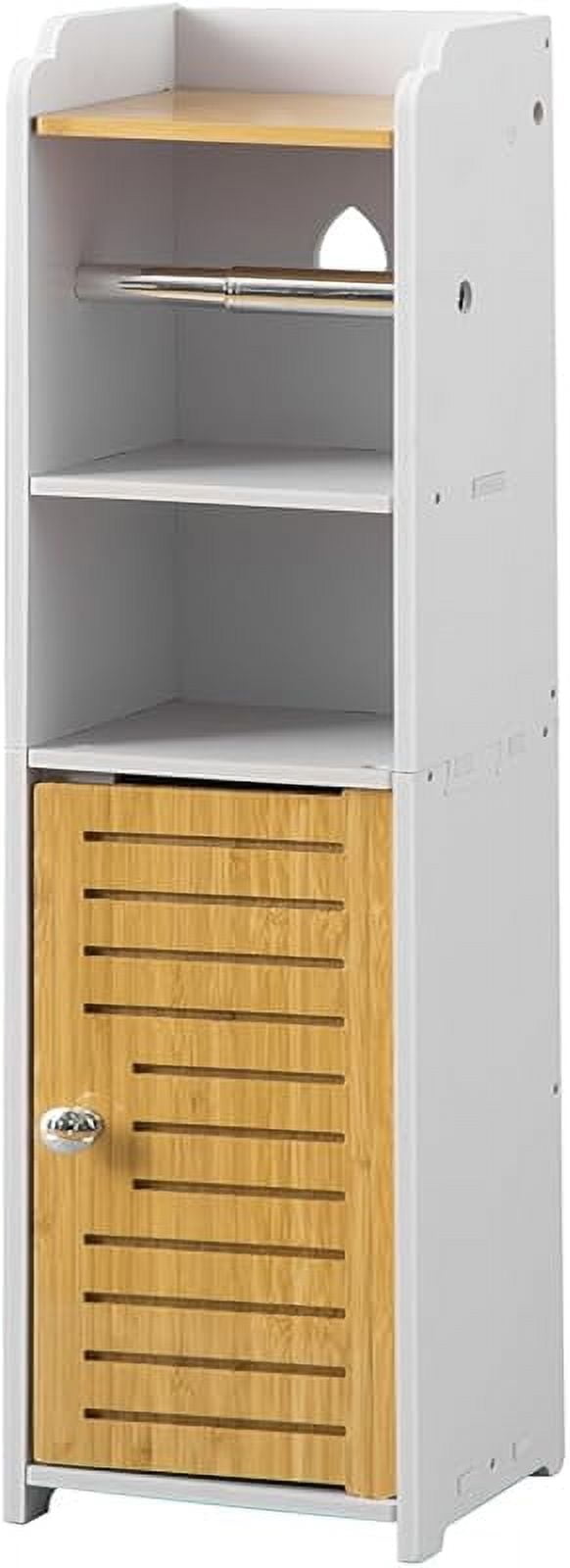 Toilet Paper Holder Stand: Bathroom Storage Cabinet Beside Toilet for Small Space Bathroom with Toilet Roll Holder - White