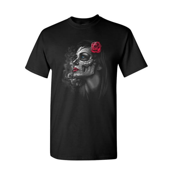 Tee Hunt Day of The Dead Girl T-Shirt Skull Face Dia de Los Muertos Roses Mens Shirt