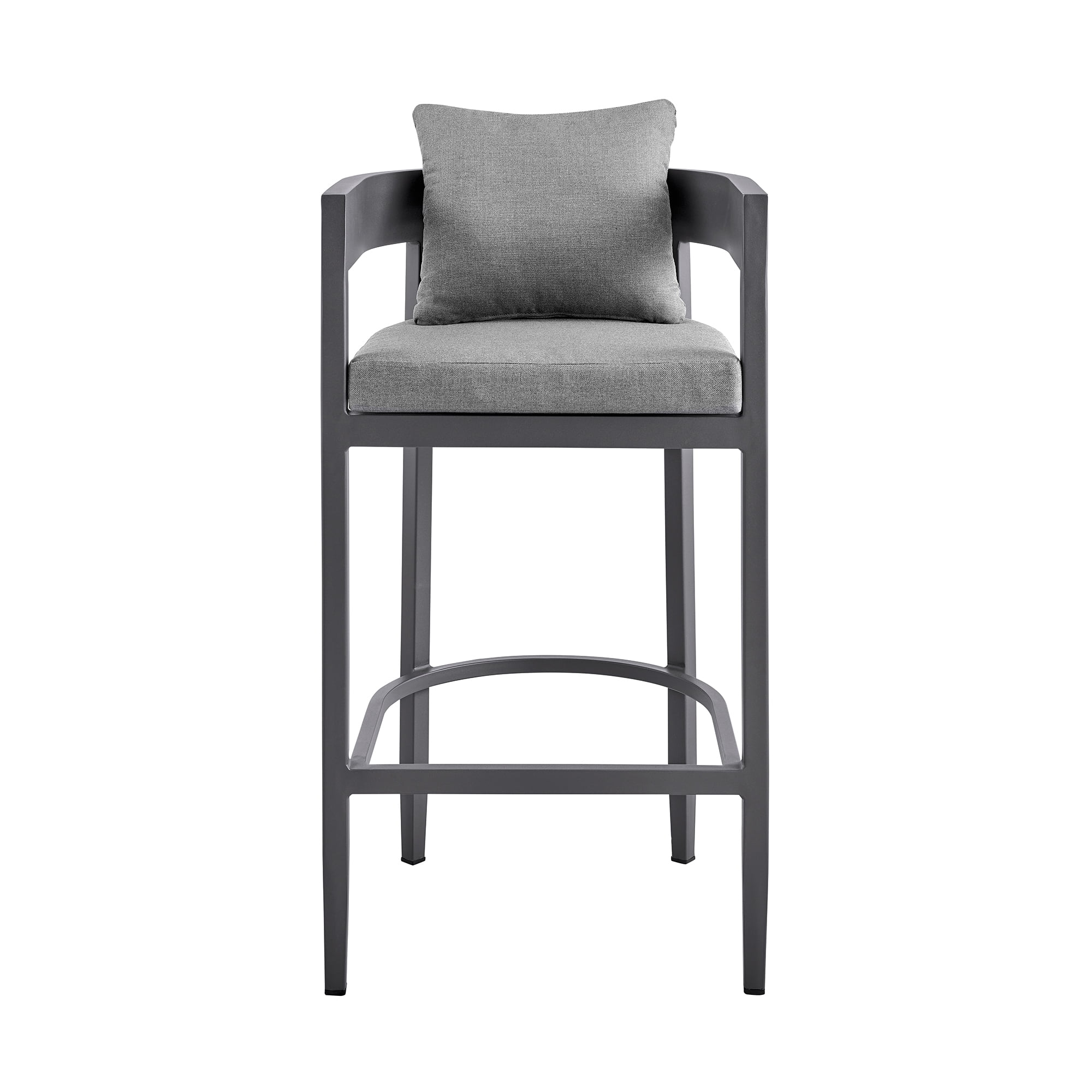 Menorca Outdoor Patio Bar Stool in Aluminum with Gray Cushions - Set of 3