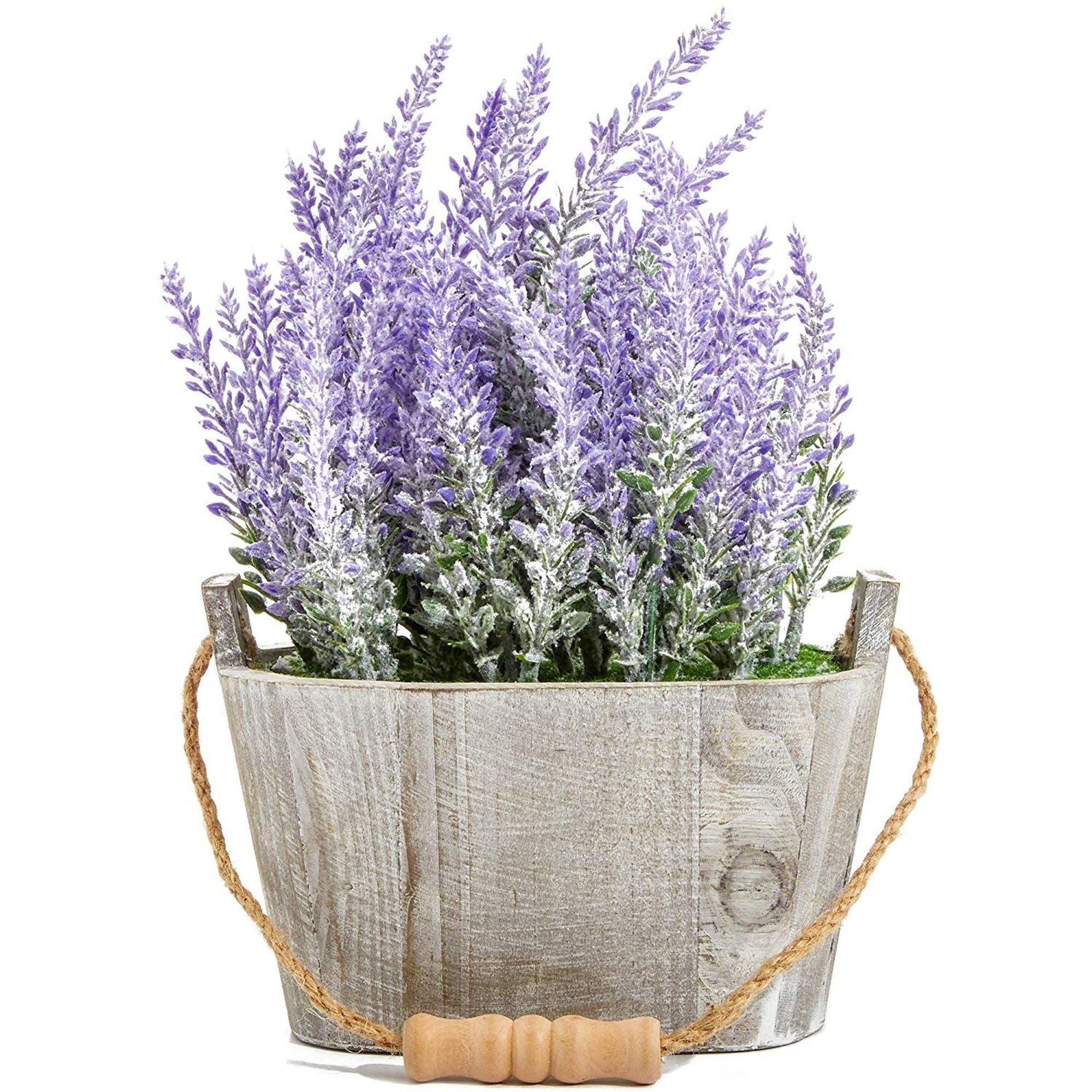 Wooden Pot Artificial Mini Potted Flowers Plant Lavender for Home Decor Party Wedding Garden Office Patio Decoration 