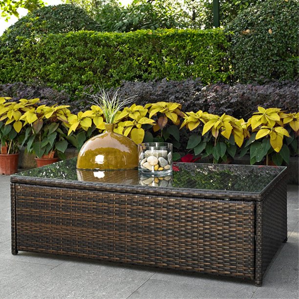 Crosley Furniture Palm Harbor Outdoor Wicker Glass Top Table