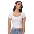 thumbnail image 3 of Women's Square Neck Tops Short Sleeve Crop Tops Workout Summer Clothes Casual Slim Fit T-Shirts, 3 of 6
