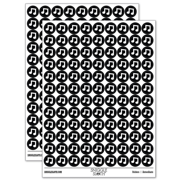 Music Eighth Notes 200  Round Stickers - Black - Gloss Finish - 0.50" Size