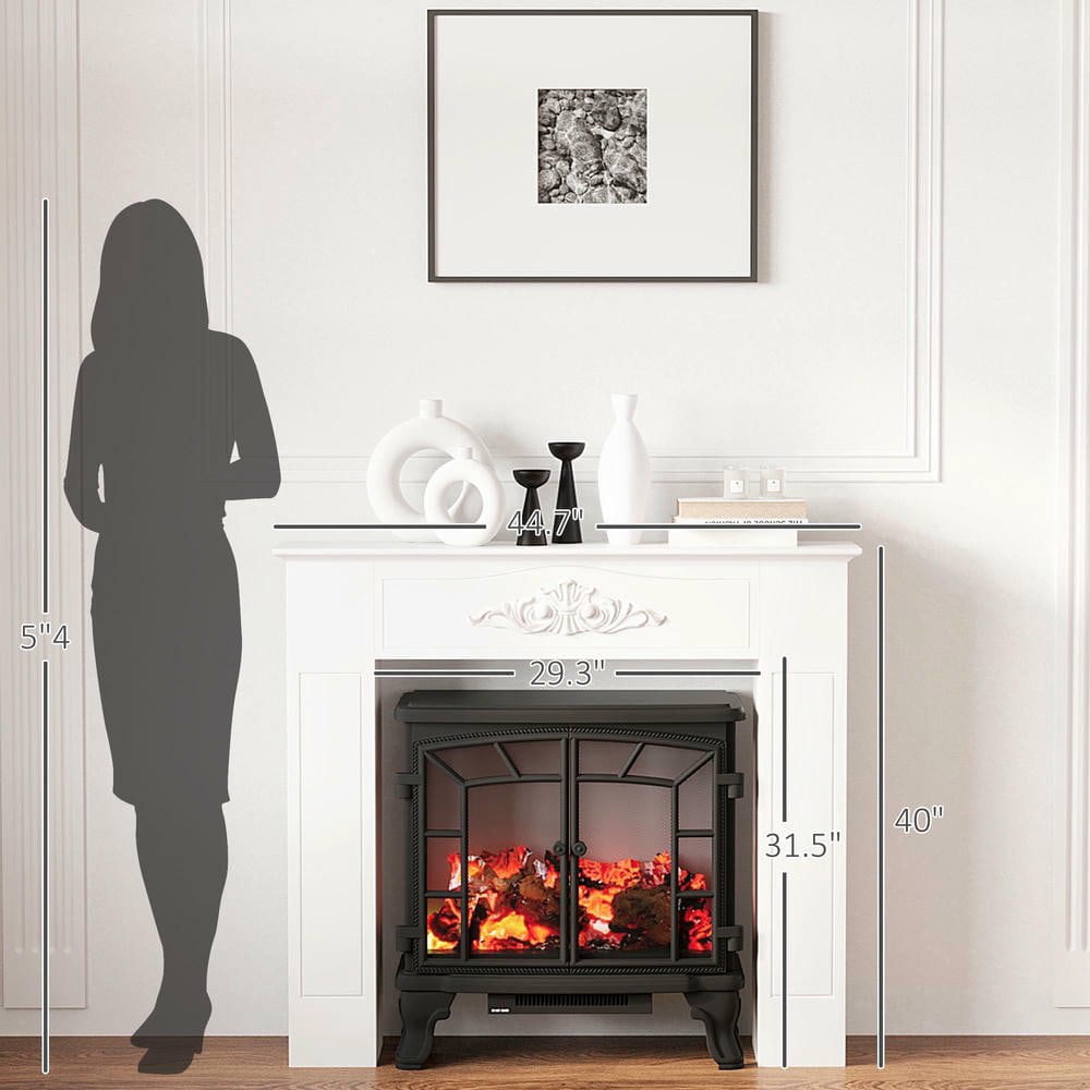 Resenkos Fir Wood Fireplace Mantel Surround, 44.75" W x 40" H, Freestanding Electric Fireplace Stove Mantel, Distressed White