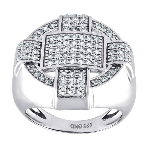 925 Sterling Silver Mens Cubic Zirconia Round Head Size 8 9.5mm Cluster Band Ring Wedding Band for Men