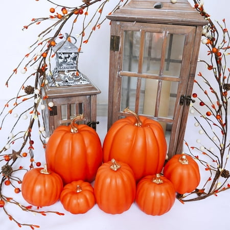 

Halloween Decoration 7 Pcs Assorted Artificial Black Pumpkins Halloween Pumpkins Faux Rustic Decorative Foam Pumpkins For Fall Halloween Thanksgiving Tabletop Centerpiece Mantel Kitchen Decor Orange