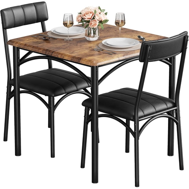 3-piece small dining mesa set para 2 kitchen mesa con cushioned forrado sillas ideal para para small kitchens apartments y dining rooms (brown)