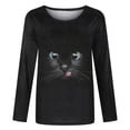 thumbnail image 3 of Hauts pour Femmes Manches Longues Mode Femmes Été Ample Solide Imprimé Chat Manches Longues Blouse Col Rond Hauts, 3 of 9