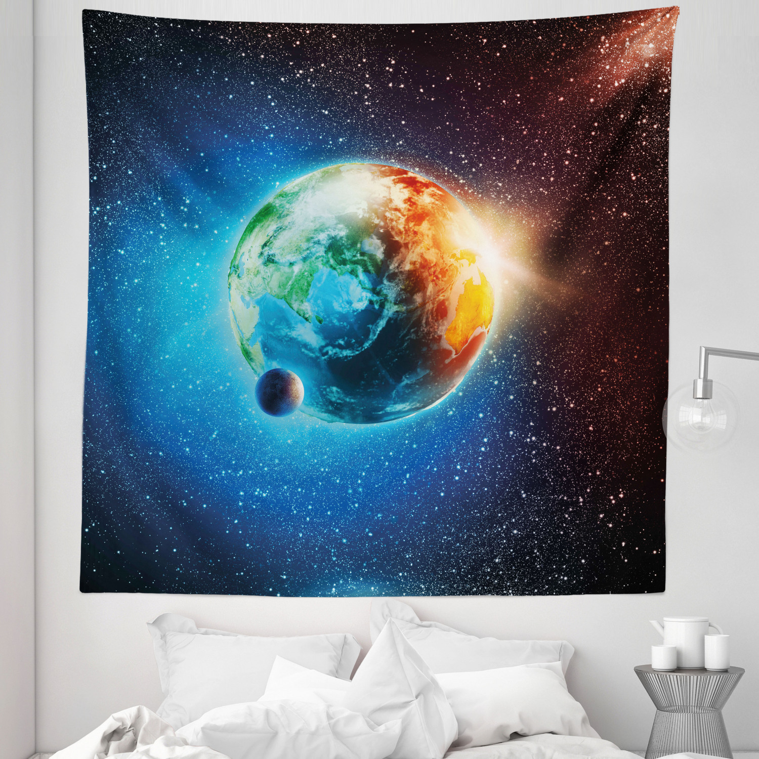 Earth Tapestry, Majestic Galaxy Outer Space View Universe Planet Stars ...