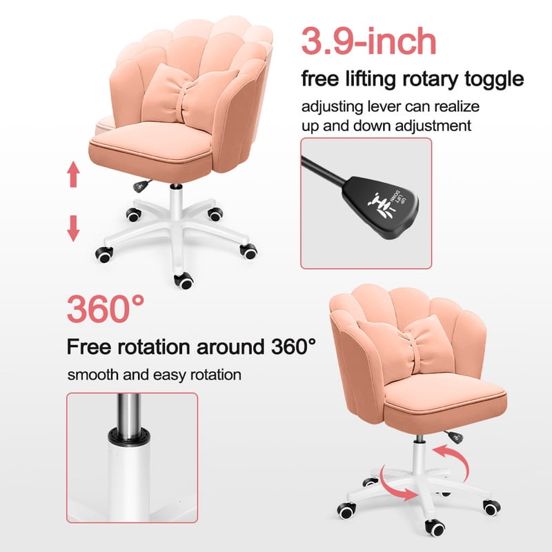 Height Adjustable Office Computer Desk Chairs,Modern Fabric Home Butterfly Chairs,Cute Petal Makeup Chairs for Girls and Women，Pink
