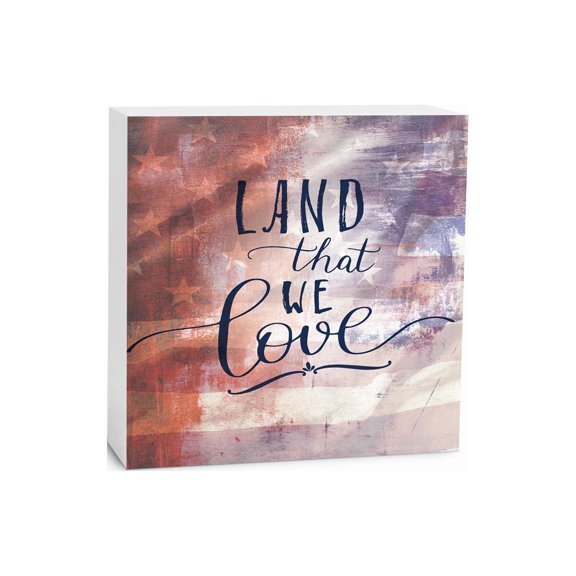 Land That We Love Red White Blue Flag 5 x 5 Wood Tabletop Sign Plaque