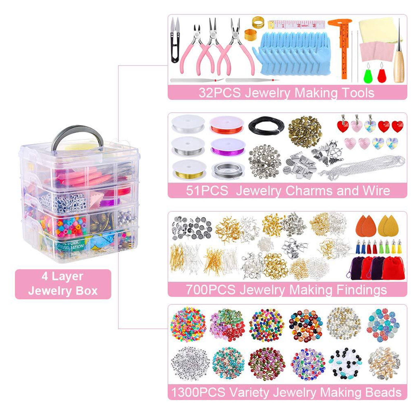 Jewelry Making Supplies DIY Kit with Beads Charms Findings Jewellery Pliers Wire