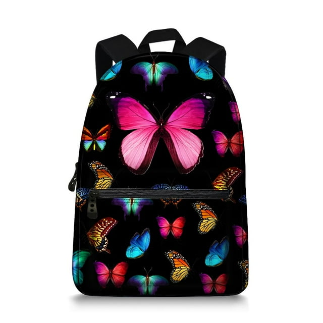 Mochila escolar JeremySport con diseño de mariposas de 15.5 pulgadas