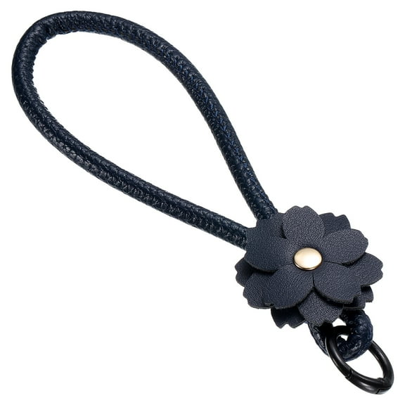 Leather Wristlet Keychain, Cute Car Key Chain Practical Bracelet Key Chain Flower Phone Wrist Strap for Phone Lanyard, Black
