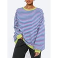 thumbnail image 2 of SUNSIOM Sweat-Shirt Rayé pour Femmes Contraste Couleur Manches Longues Col Rond Pull Décontracté Surdimensionné, 2 of 6