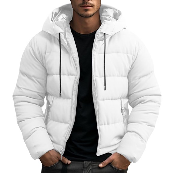 LWavelet Jacket Men Heavyweight Warm Winter Coats Windproof Thermal Insulated Jackets Thick Down Outwear with Pockets White 2XL