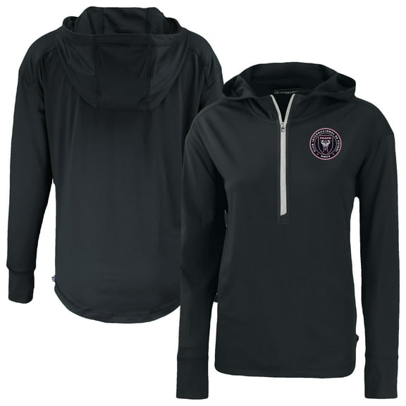 Women's-Cutter & Buck  Black Inter Miami CF Daybreak Eco Recycled Half-Zip Hoodie