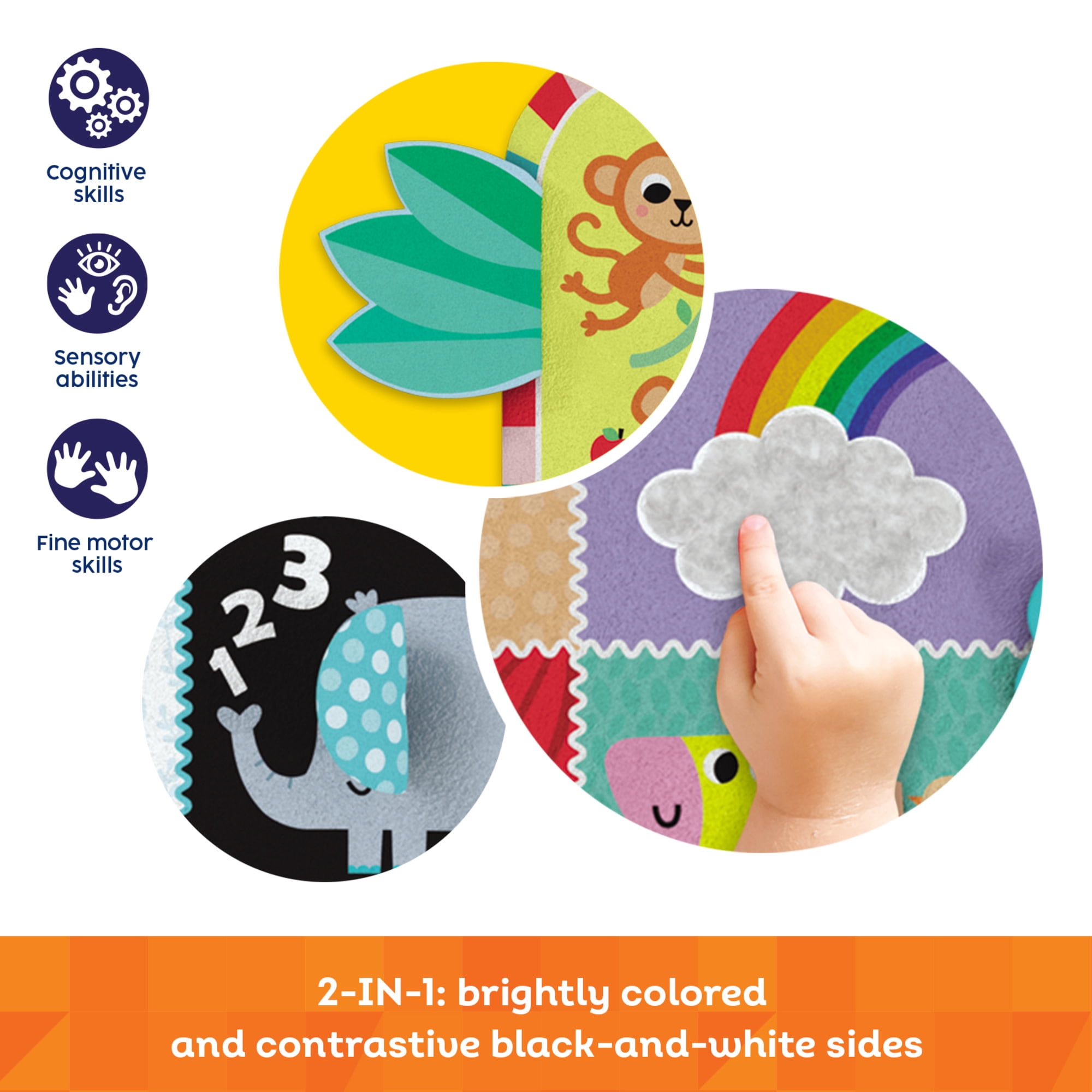 Kids Hits: Two-Sided Play Mat - My First Animals - 2-In-1 Reversible Sensory Floor Pad, Mirror-Ribbons-Squeaker, Tactile Touch Toy, Baby-Toddler 3Mo+