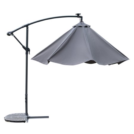 10ft Cantilever Solar Hanging Offset Umbrella Led Lights Market Parasol Crank W Cross Base Grey Walmart Canada