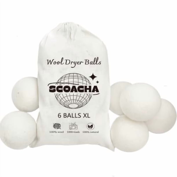 Pelotas de lana para secadora SCOACHA XL, paquete de 6, suavizante natural