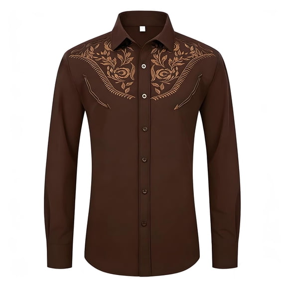 IWRICH Western Shirts for Men Cowboy Shirts Long Sleeve Printed Country Shirt Slim Fit Button down Shirt Casual Work Wine XL
