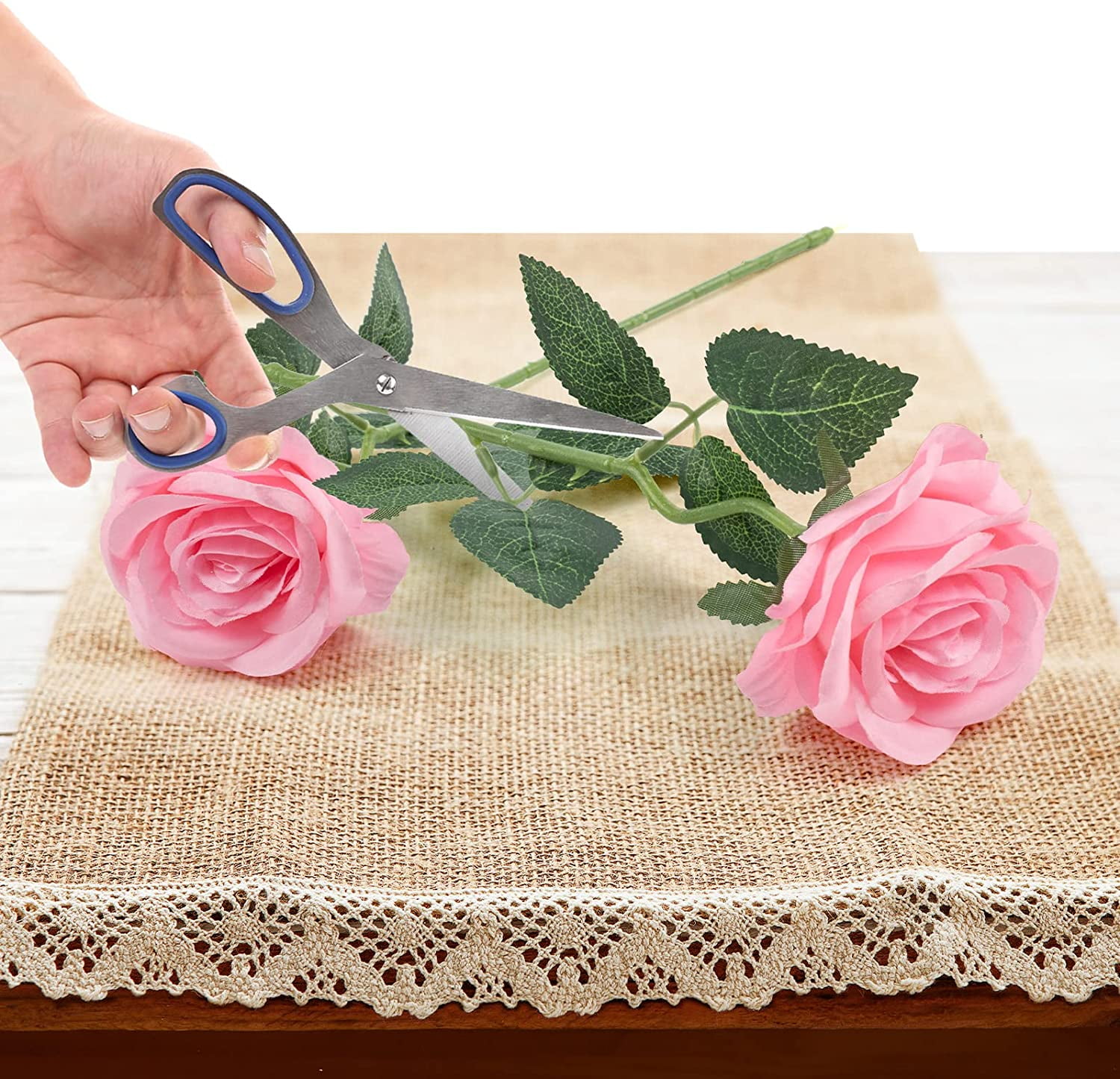 Mocoosy 12PCS Pink Roses Artificial Flowers for Decoration, Pink Fake Silk Roses Single Stem Flowers Artificial Bouquet for Wedding Birthday Party Arrangment Centerpiece Home Table Decor