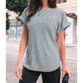 thumbnail image 2 of Lumosvexa Womens Plain T-Shirt for Women 3/4 Sleeve Short Shirt Tops Crew Neck T Shirt Light Blue Size 2XL, 2 of 4