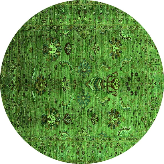 Ahgly Company Indoor Round Oriental Green Industrial Area Rugs, 8' Round